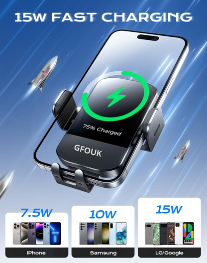 GFOUK® 15W Fast Charging Auto Clamping Car Charger Phone Mount