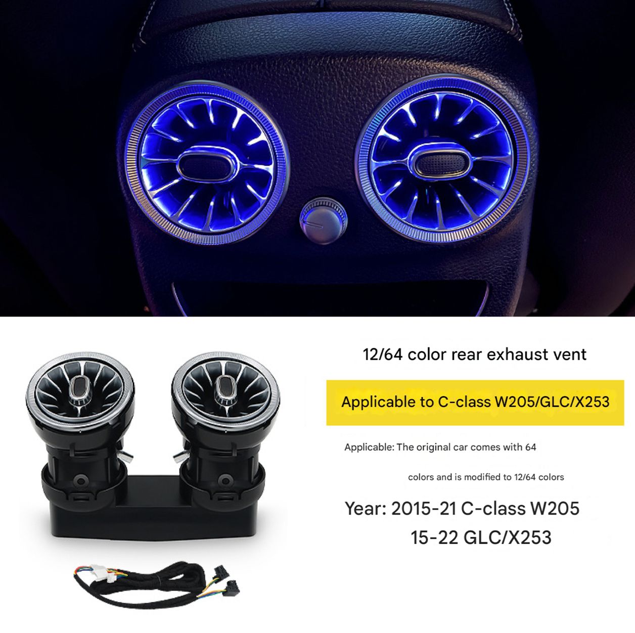 GFOUK® Turbine Air Vent,Interior Ambient Light 64 Color for Mercedes Benz C Class W205 (7PCS)